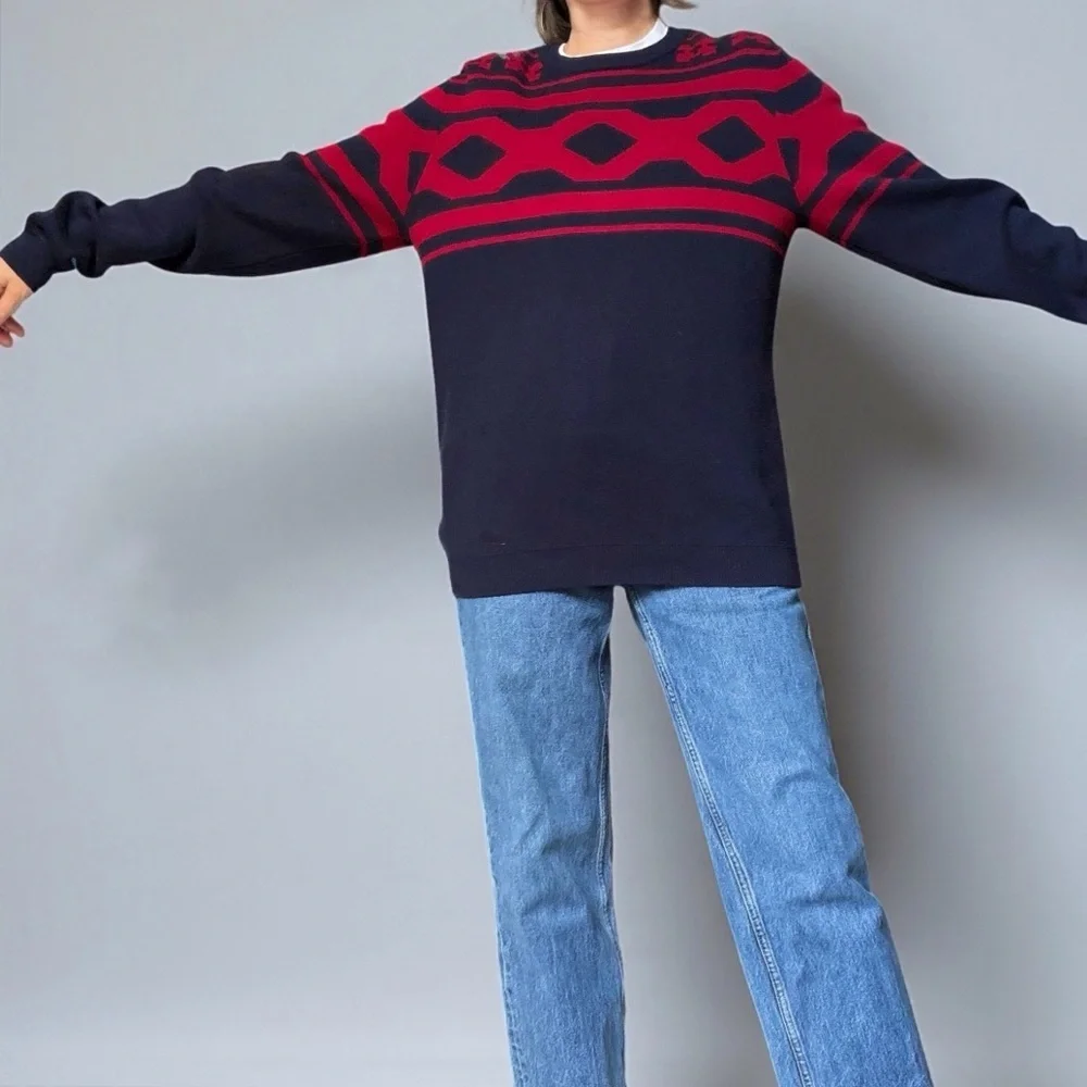 Basement Navy & Burgundy Red Crewneck Sweater Ugly Xmas Sweater Streetwear Men’s